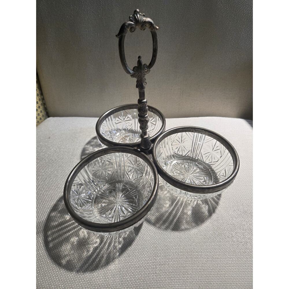 Vintage 3 Tier Glass Relish Condiment Server Caddy